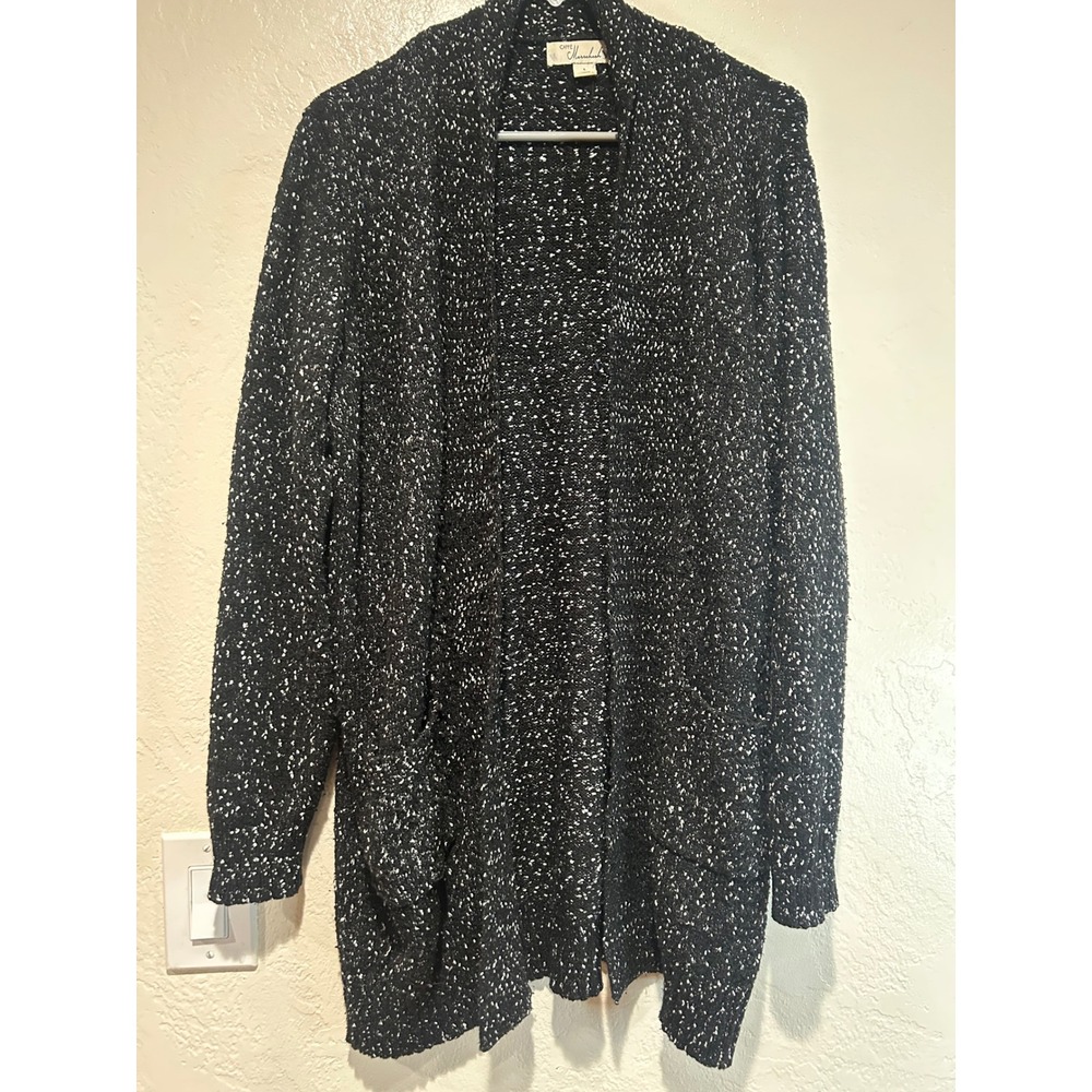 CAFFE Marrakech Women's Black Speckled Knit‎ Cardigan Sweater Size L